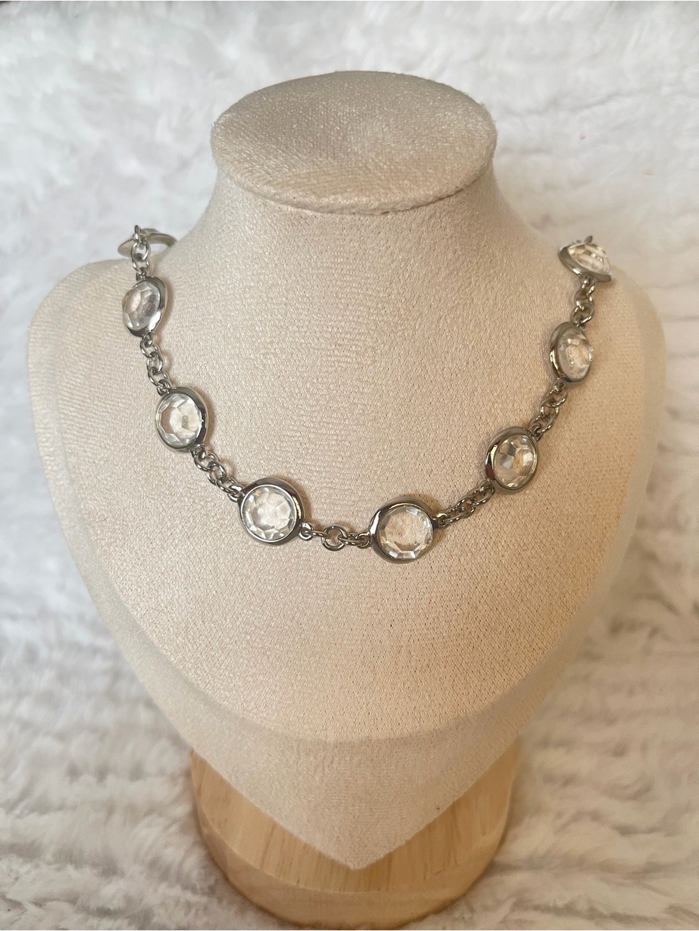 Banana Republic Silver Tone Clear Rivoli Station Necklace 28”-30” Adjustable